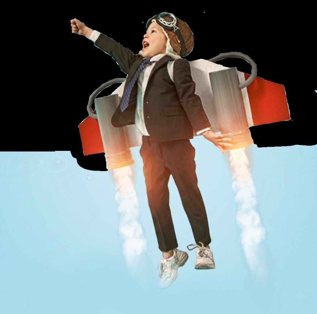 Niño volando con la imaginación